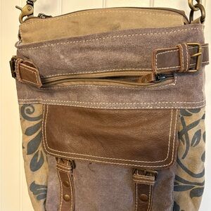 Brown and Tan Canvas Shoulder Bag